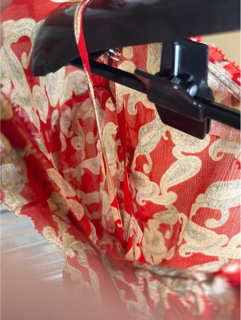 The Kooples Paris Red Paisley Ruffle Mini Dress Size 1 NWT Sheer Long Sleeve $42